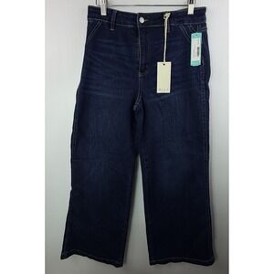 Blue by Artemis Womens 8P High Rise Slim Palazzo Jeans Indigo Stretch New Wide